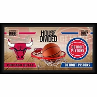 Collage encadré 10" x 20" des Chicago Bulls contre les Detroit Pistons