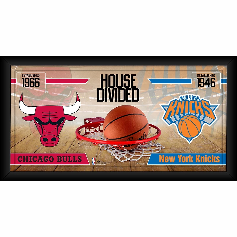Collage encadré 10" x 20" des Chicago Bulls contre les New York Knicks, House Divided