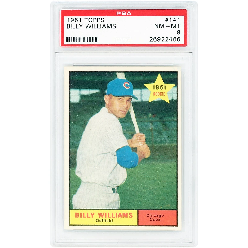 Carte de recrue Billy Williams Chicago Cubs 1961 Topps n° 141 authentifiée PSA 8