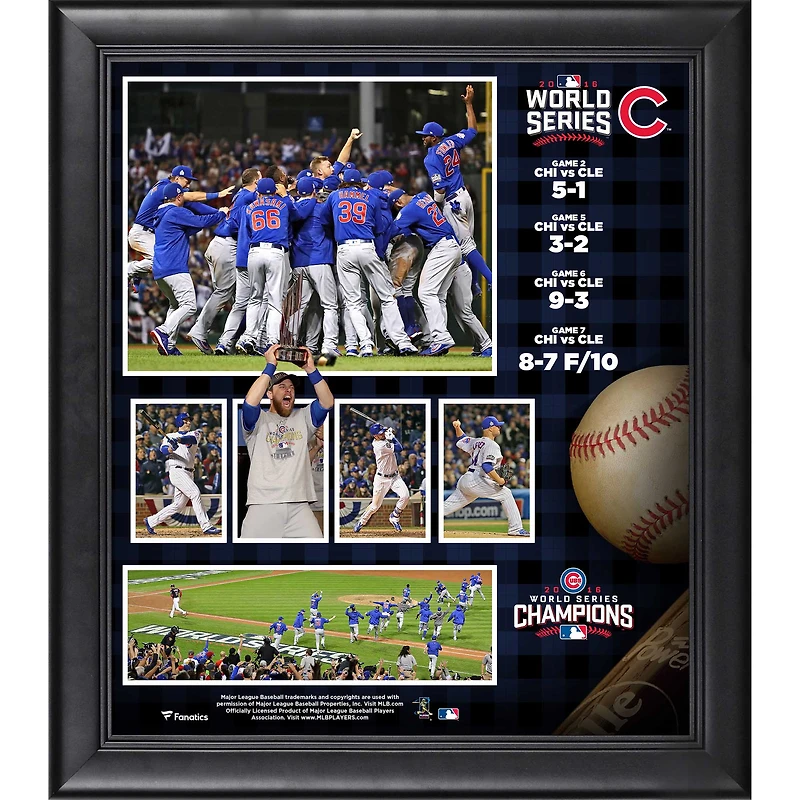 Collage encadré des Chicago Cubs, champions des World Series MLB 2016 (15 x 17 pouces)