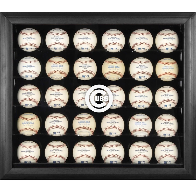 Vitrine à 30 boules de baseball encadrée noire avec logo des Cubs de Chicago