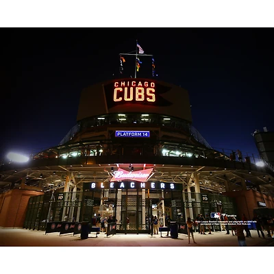Chicago Cubs Unsigned Wrigley Field Night Outside the Stadium Photograph