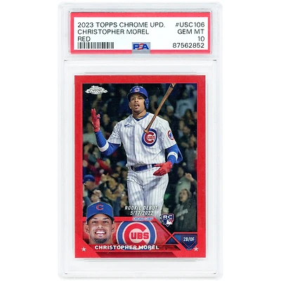 Carte de recrue Christopher Morel Chicago Cubs 2023 Topps Chrome Update Red Refractor #USC106 #3/5 authentifiée PSA 10