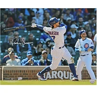 Dansby Swanson Chicago Cubs Autographed 16" x 20" White Jersey Swinging Photograph