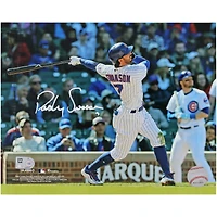 Dansby Swanson Chicago Cubs Autographed 8" x 10" White Jersey Swinging Photograph