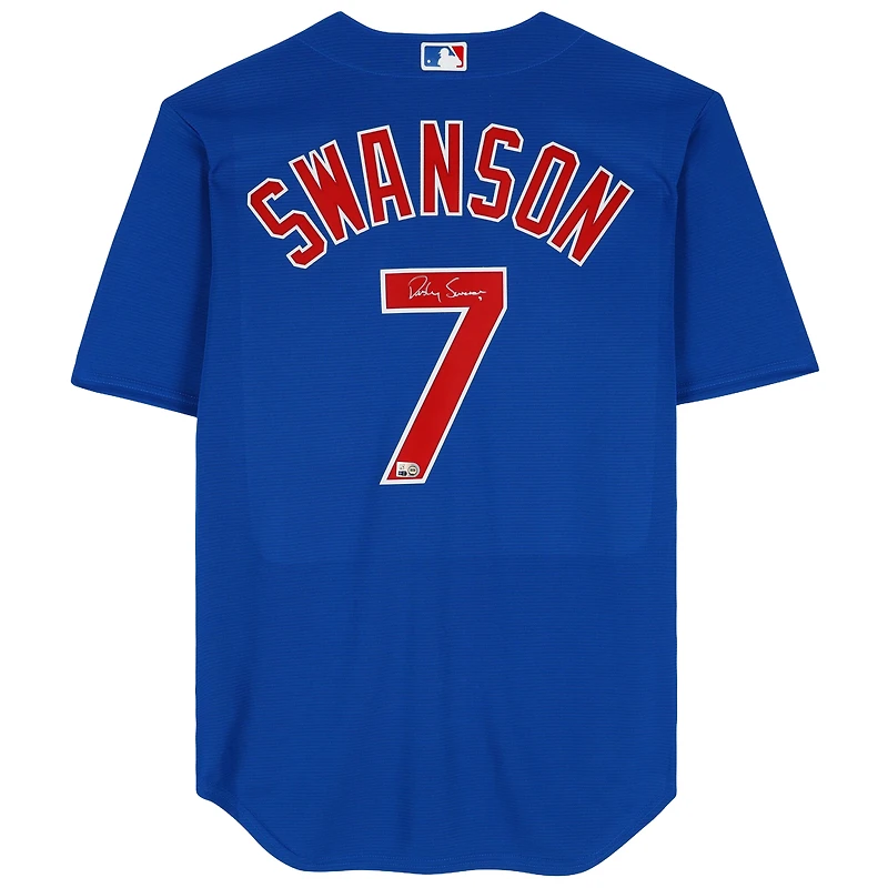 Maillot réplique bleu Nike autographié par Dansby Swanson des Cubs de Chicago