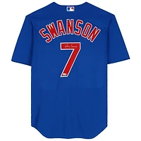 Maillot réplique bleu Nike autographié par Dansby Swanson des Cubs de Chicago