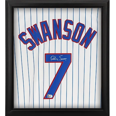 Dansby Swanson Chicago Cubs Autographed Framed White Nike Replica Jersey Shadowbox