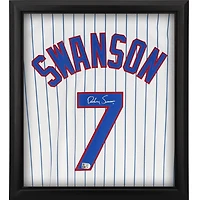 Dansby Swanson Chicago Cubs Autographed Framed White Nike Replica Jersey Shadowbox
