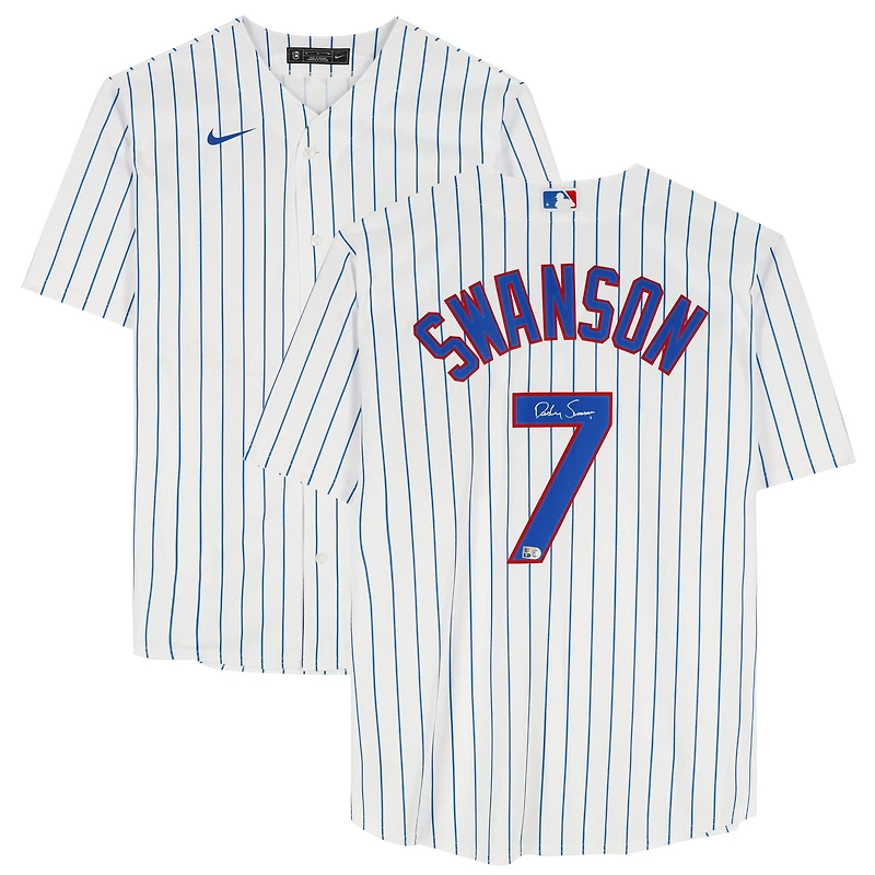 Maillot réplique blanc Nike autographié par Dansby Swanson des Cubs de Chicago