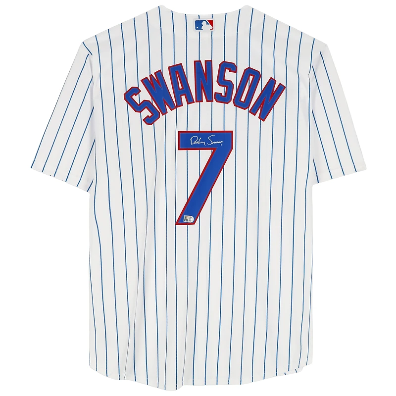 Maillot réplique blanc Nike autographié par Dansby Swanson des Cubs de Chicago