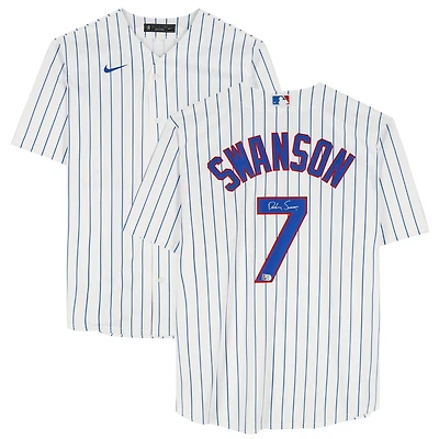 Maillot réplique blanc Nike autographié par Dansby Swanson des Cubs de Chicago