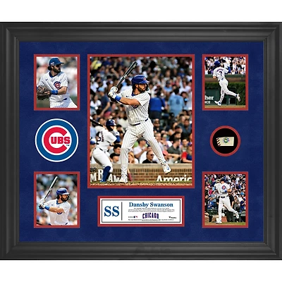 Dansby Swanson Chicago Cubs Framed 5-Photo Collage with a Piece of Game-Used Ball