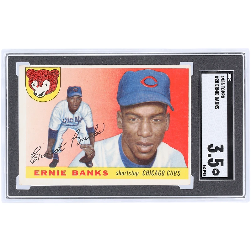Carte 3,5 authentifiée Ernie Banks Chicago Cubs 1955 Topps n° 28 SGC