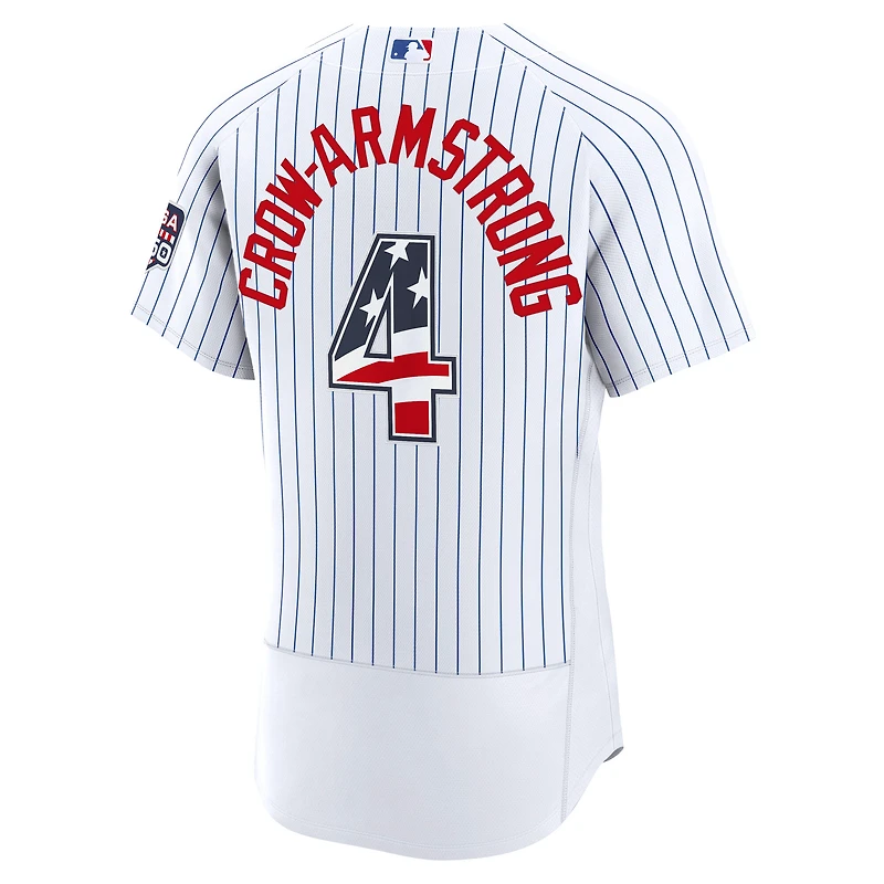 Maillot authentique Nike blanc USA 250 des Cubs de Chicago pour homme, Pete Crow-Armstrong, édition limitée 4 juillet