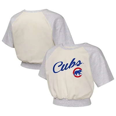 Girls Youth  Cream Chicago Cubs Curve Ball Fashion Raglan T-Shirt