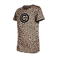 T-shirt New Era marron Chicago Cubs pour filles et jeunes, motif léopard