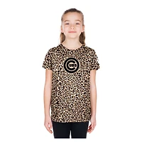 T-shirt New Era marron Chicago Cubs pour filles et jeunes, motif léopard