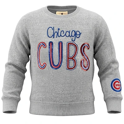 Girls Youth Soft as a Grape  Heather Gray Chicago Cubs Nantucket Sequin Fleece Crewneck Sweatshirt