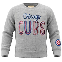 Girls Youth Soft as a Grape  Heather Gray Chicago Cubs Nantucket Sequin Fleece Crewneck Sweatshirt