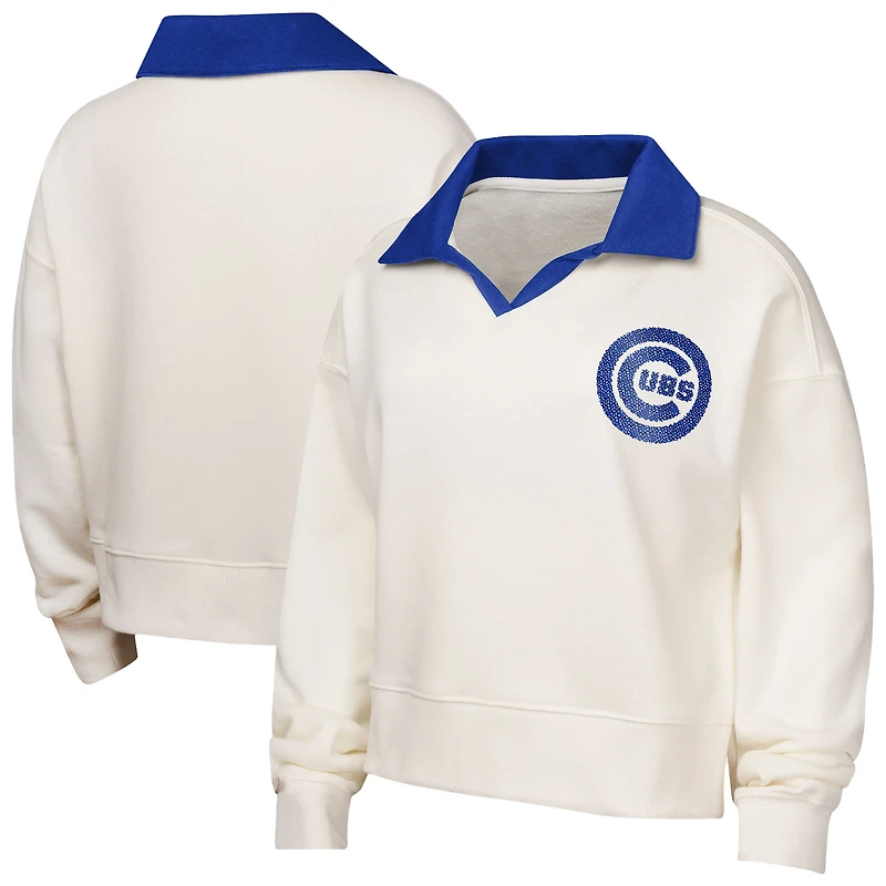 Girls Youth White Chicago Cubs Ballpark Hit Collared V-Neck Pullover Sweatshirt