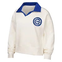 Girls Youth White Chicago Cubs Ballpark Hit Collared V-Neck Pullover Sweatshirt