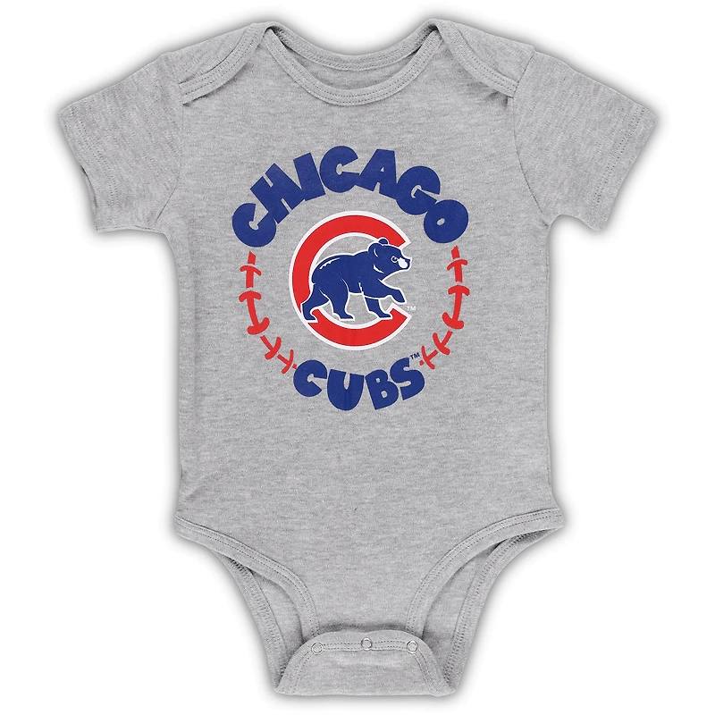 Lot de 3 bodys Chicago Cubs Biggest Little Fan pour bébé Royal/Blanc/Gris chiné