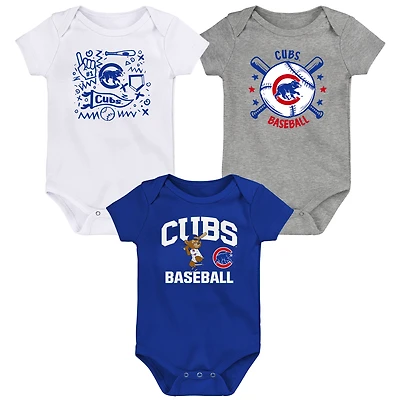 Lot de 3 bodies bleus pour bébé Chicago Cubs Batter Up