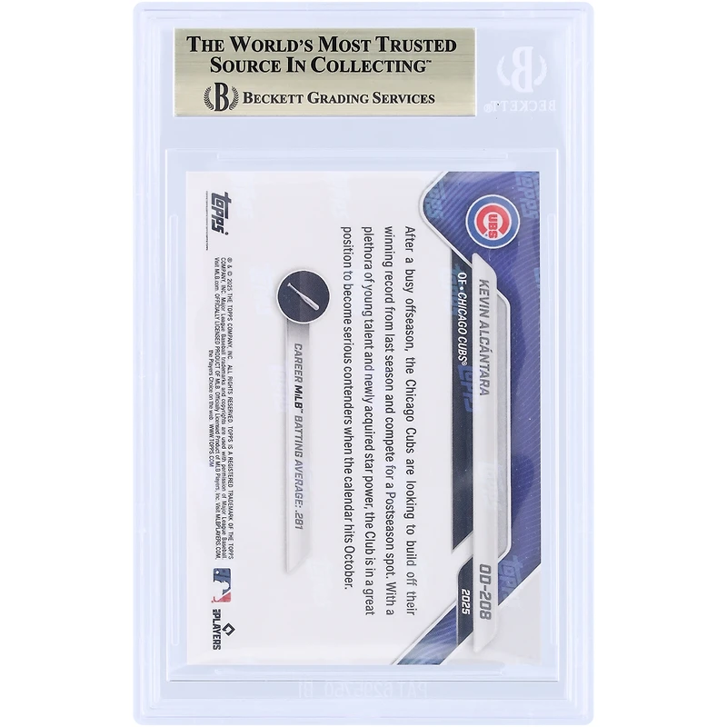 Carte de recrue Kevin Alcantara, Chicago Cubs 2025 Topps Now Road To Opening Day, feuille d'or #OD-208 #/50, authentifiée BGS 9.5