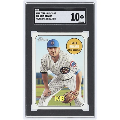 Carte authentifiée Kris Bryant Chicago Cubs 2018 Topps Heritage Nickname Variation #80 SGC 10