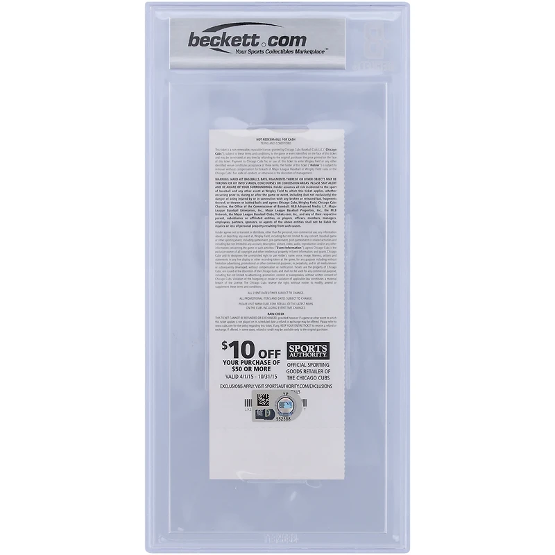Kris Bryant Chicago Cubs Autographed 1st Multi Home Run Game Ticket - BAS Authenticated Graded 10