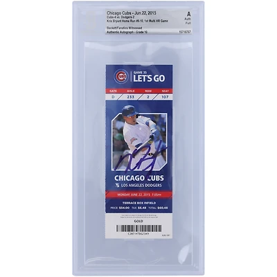 Kris Bryant Chicago Cubs Autographed 1st Multi Home Run Game Ticket - BAS Authenticated Graded 10