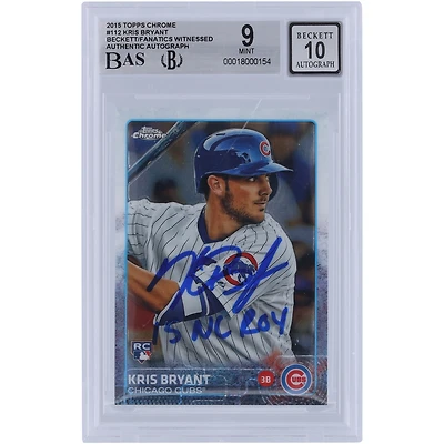 Kris Bryant Chicago Cubs autographié 2015 Topps Chrome #112 Beckett Fanatics a été témoin d'une carte de recrue authentifiée 9/10 avec l'inscription « 15 NL ROY »