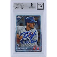 Kris Bryant Chicago Cubs autographié 2015 Topps Chrome #112 Beckett Fanatics a été témoin d'une carte de recrue authentifiée 9/10 avec l'inscription « 15 NL ROY »