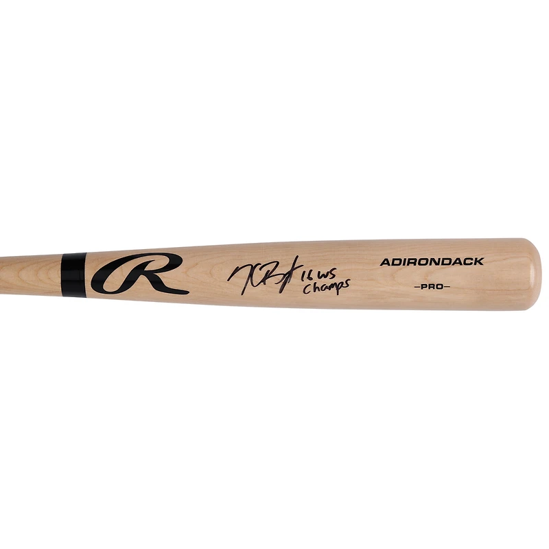 Batte de baseball professionnelle Rawlings Blonde autographiée par Kris Bryant des Chicago Cubs avec l'inscription « 16 WS Champs »