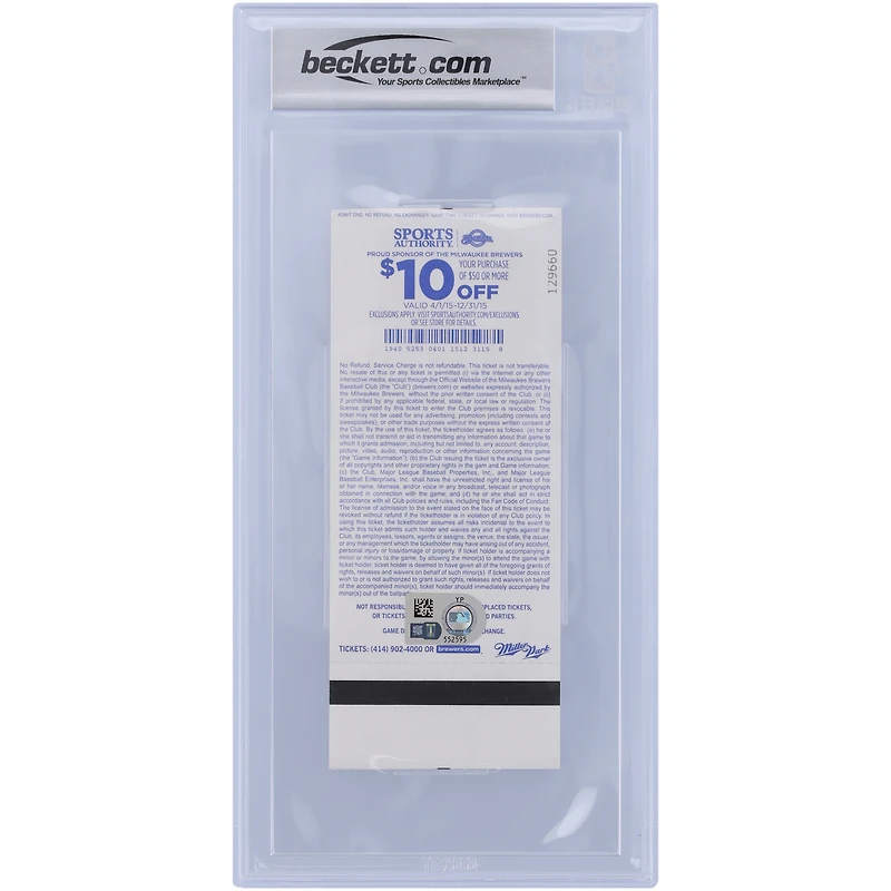 Billet autographié par Kris Bryant des Chicago Cubs avec l'inscription « 1st MLB HR 5-9-15 » - BAS Authenticated Graded 10