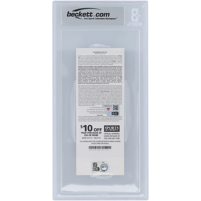Kris Bryant Chicago Cubs Career HRs #11 & #12, 2nd Multi HR Game, 2nd Career Grand Slam, 6 RBIs Beckett Fanatics Witnessed Authenticated /10 Ticket from July 4
