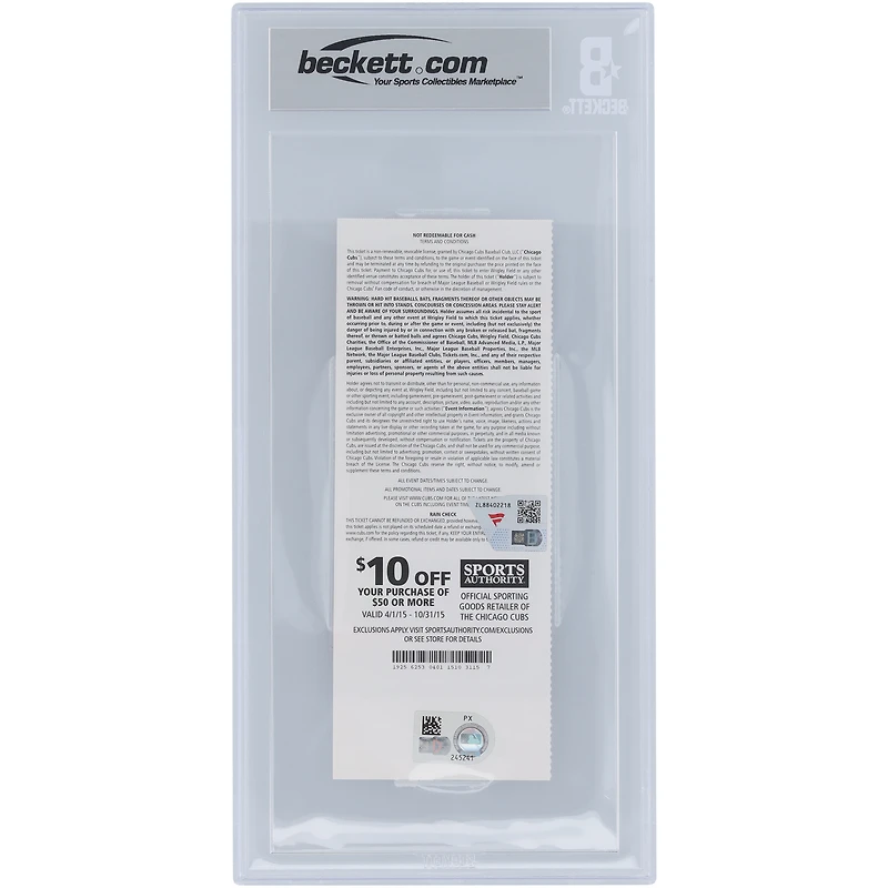 Kris Bryant Chicago Cubs Career HRs #11 & #12, 2nd Multi HR Game, 2nd Career Grand Slam, 6 RBIs Beckett Fanatics Witnessed Authenticated 9/10 Ticket from July 4, 2015 with "2nd Multi HR Game" Inscription