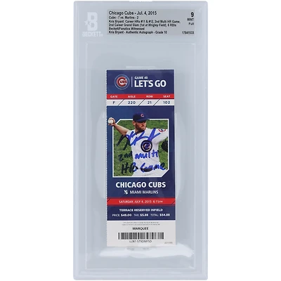 Kris Bryant Chicago Cubs Career HRs #11 & #12, 2nd Multi HR Game, 2nd Career Grand Slam, 6 RBIs Beckett Fanatics Witnessed Authenticated 9/10 Ticket from July 4, 2015 with "2nd Multi HR Game" Inscription