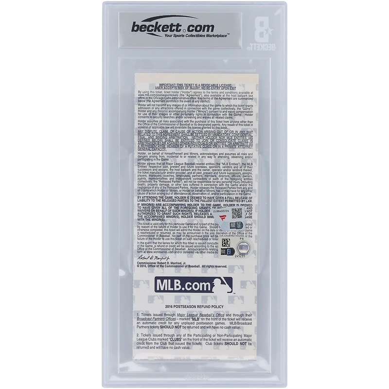 Kris Bryant Chicago Cubs World Series Game 3 Beckett Fanatics Witnessed Authenticated 7/10 Ticket from October 28, 2016 with "2016 WS Champs" Inscription