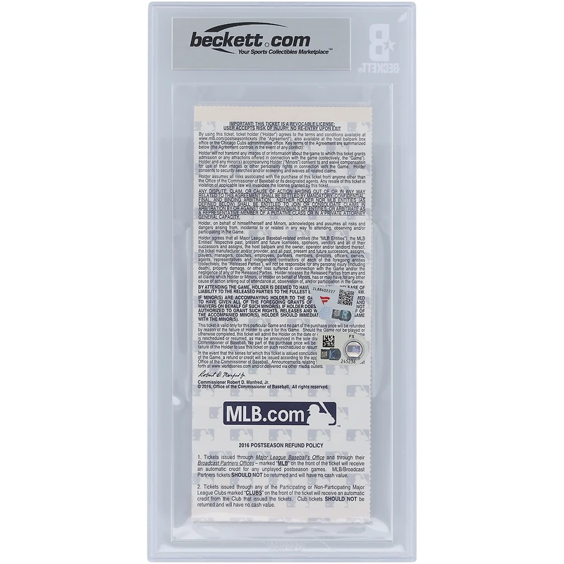 Kris Bryant Chicago Cubs World Series Game 4 Beckett Fanatics Witnessed Authenticated 9/10 Ticket from October 29, 2016 with "16 WS Champs" Inscription