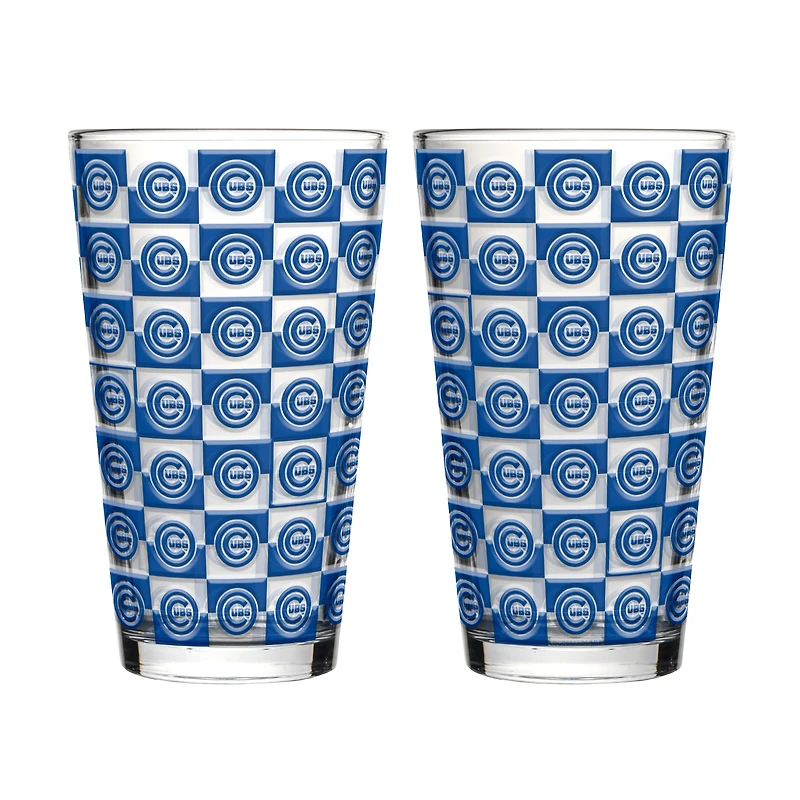 Ensemble de deux verres à bière Logo Brands Chicago Cubs, motif quadrillé, 473 ml (16 oz).