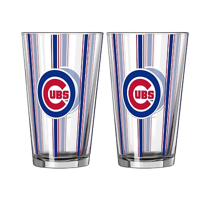 Logo Brands Chicago Cubs Two-Piece 16oz. Striped Pint Glass Set