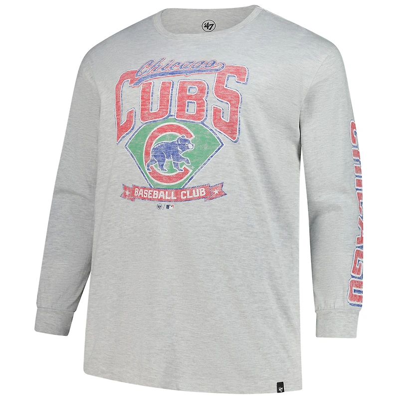 T-shirt à manches longues Franklin gris vieilli pour homme, modèle Big & Tall, des Chicago Cubs, '47