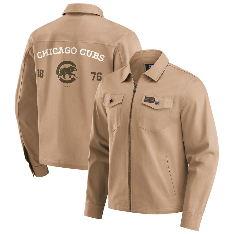Veste zippée délavée et vieillie pour homme de la collection Darius Rucker par Fanatics, couleur beige des Chicago Cubs