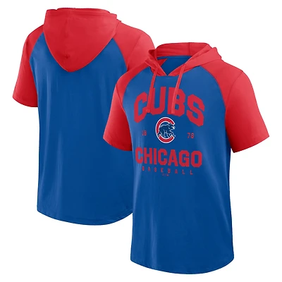 Men's Fanatics  Royal Chicago Cubs Prime Raglan Short Sleeve Hoodie T-Shirt