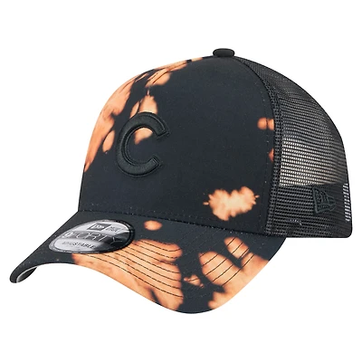 Men's New Era  Black Chicago Cubs Bleached A-Frame 9FORTY Adjustable Hat