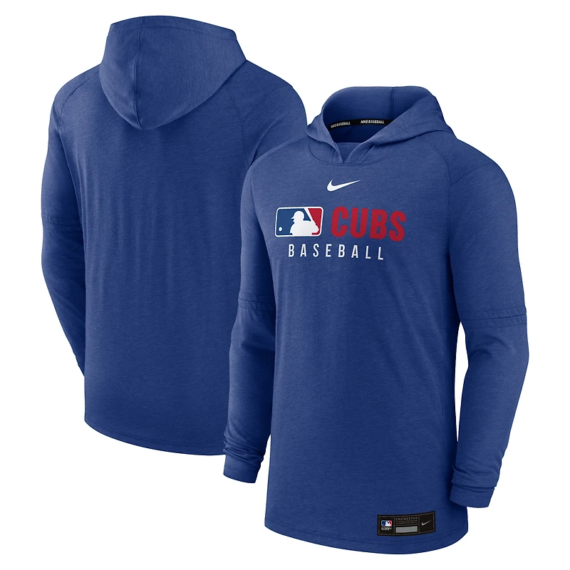 Sweat à capuche Nike Heather Royal Chicago Cubs Authentic Collection Tri-Blend Dri-FIT pour homme