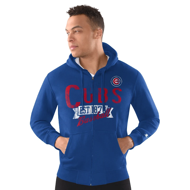 Veste à capuche zippée en tissu vieilli Starter Royal Chicago Cubs pour homme