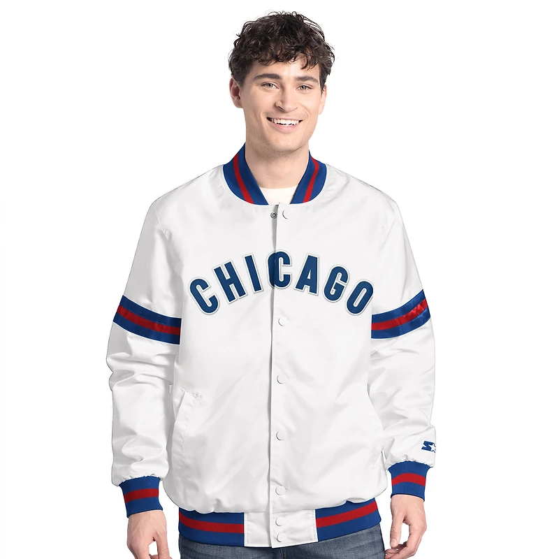 Veste universitaire blanche à boutons-pression Cooperstown Scout des Chicago Cubs pour homme